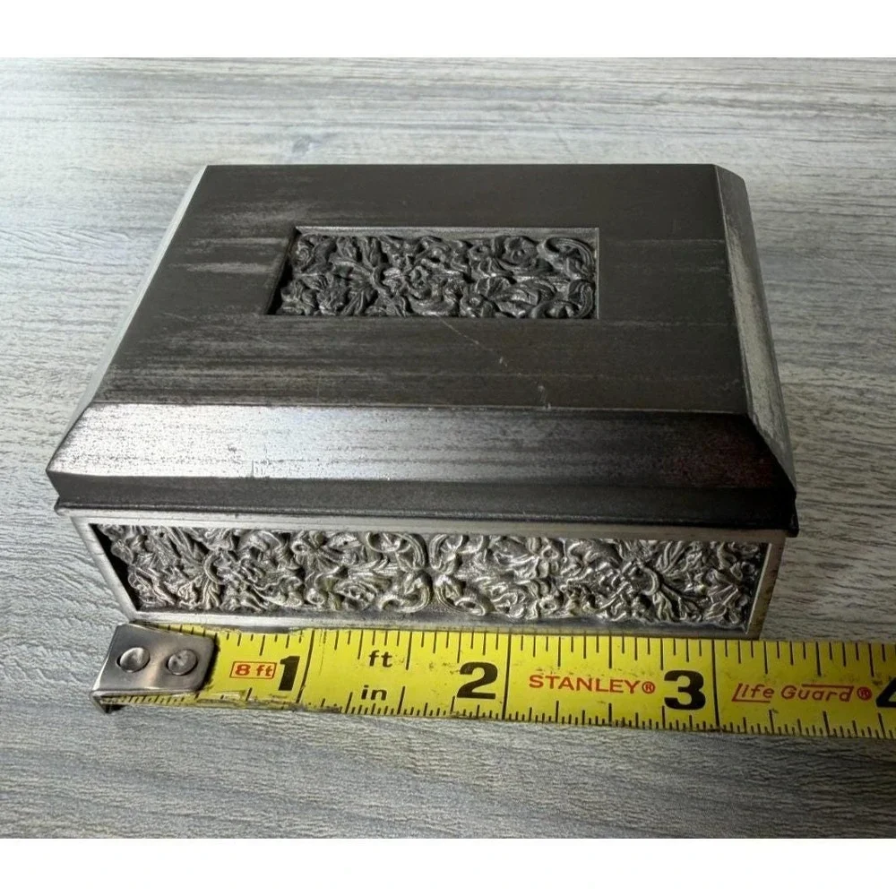 Vtg Royal Selangor Pewter 97% Lidded Trinket Jewelry Box Velvet Lined Rectangle